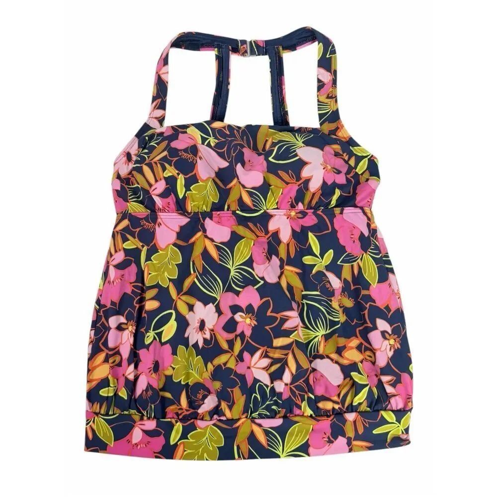 Lands End Women’s 10 Blousen Swim TopNavy Pink Green